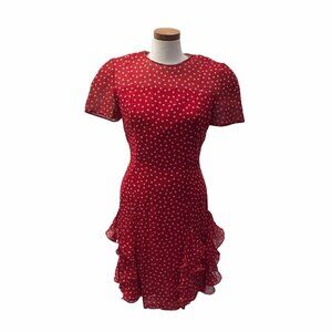 Vintage 1980s Union Made Red Polka Dot Women's Drop Waisted Cotton Dress 12 B6